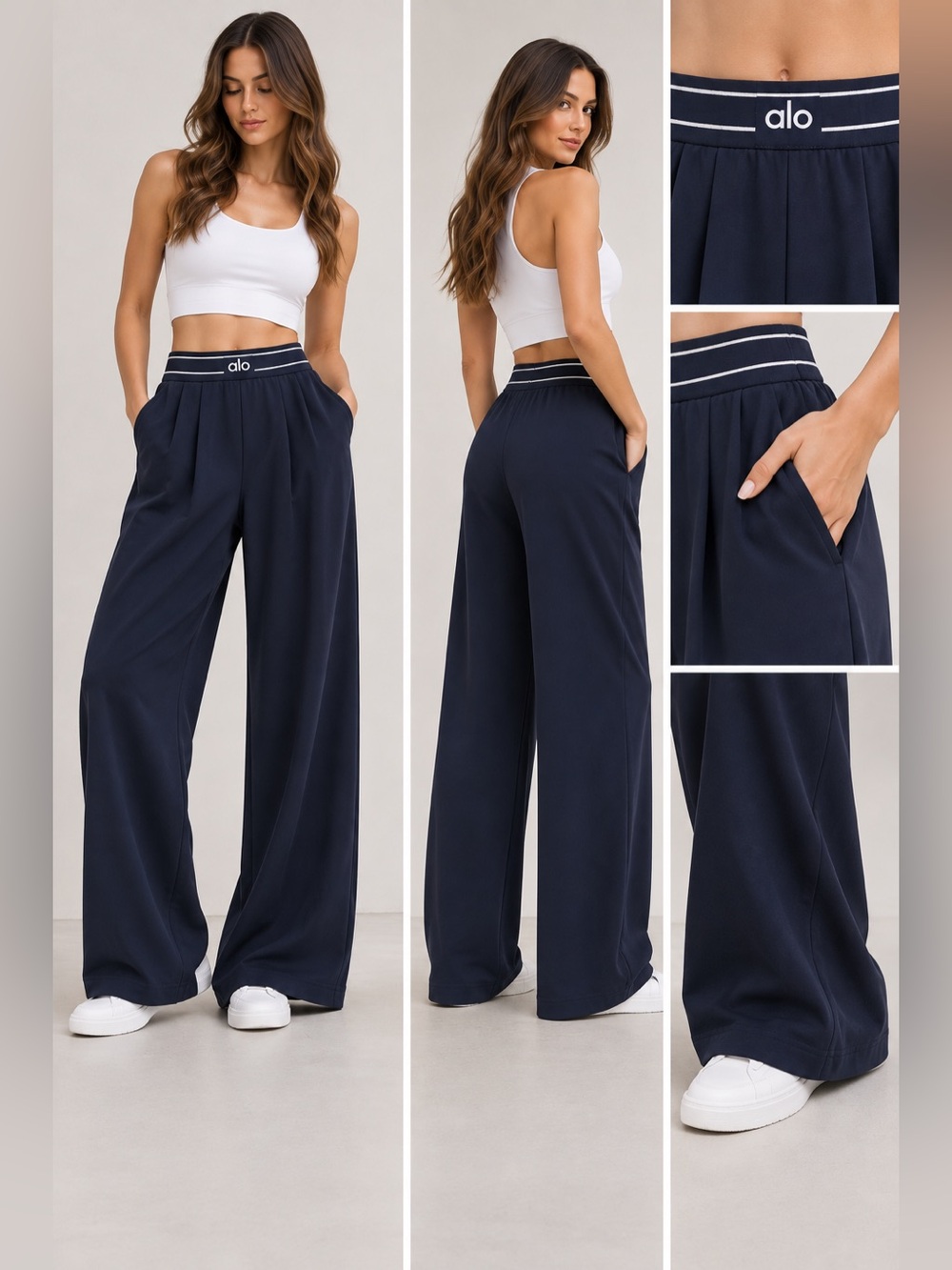 ALO Yoga Suit Up Trouser Regular Navy Wide Leg Pants XS NWT